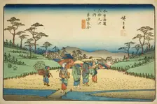 No. 68 (sic; actually 69): Crossroad at Kusatsu (Kusatsu oiwake), from the series..., c. 1835/38. Creator: Ando Hiroshige