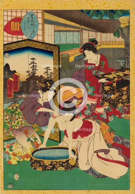 No. 8, Aoi, from the series Lady Murasaki's Genji Cards (Murasaki Shikibu Genji karuta), 1857. Creator: Kunisada II (Kunimasa III, Toyokuni IV), Utagawa (1823-1880).