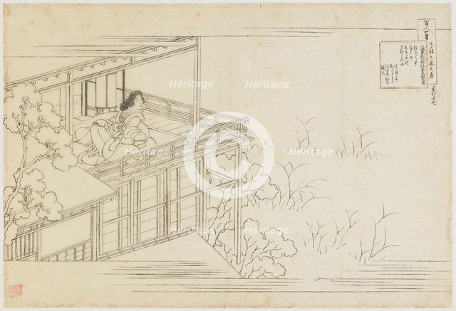 No. 91 from the series One Hundred Poems Explained by the Nurse..., Edo period, ca. 1835-1836. Creator: Hokusai.