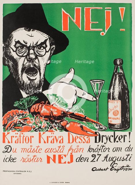 No! Crayfish require these drinks!, Swedish anti-Prohibition poster, 1922.