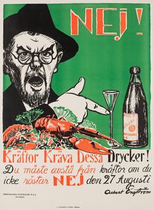 No! Crayfish require these drinks!, Swedish anti-Prohibition poster, 1922