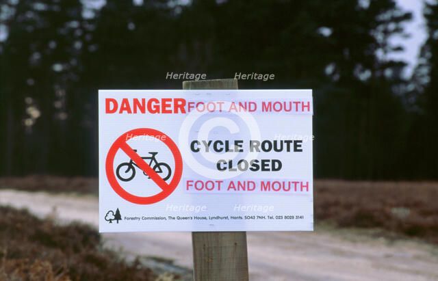 No cycling-Foot and Mouth closure 2001. New Forest. Artist: Unknown.