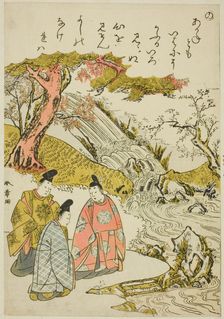 No, from the series "Tales of Ise in Fashionable Brocade Pictures (Furyu nishiki..., c. 1772/73. Creator: Shunsho
