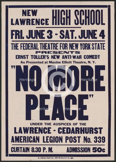 No More Peace, Lawrence, NY, 1938. Creator: Unknown.