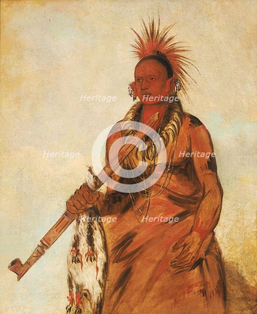 No-o-mún-nee, Walks in the Rain, a Warrior, 1832. Creator: George Catlin.