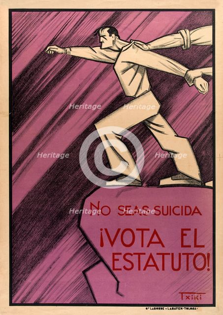 No seas suicida ¡Vota el estatuto! (Don't Opt for Suicide. Vote for the Statute!), 1933. Creator: Txiki (John Zabalo Ballarín) (1892-1948).