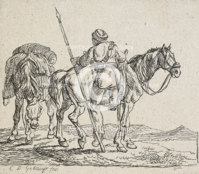 No title - (Lancer mounting horse), 1792-1831. Creator: Christian David Gebauer.