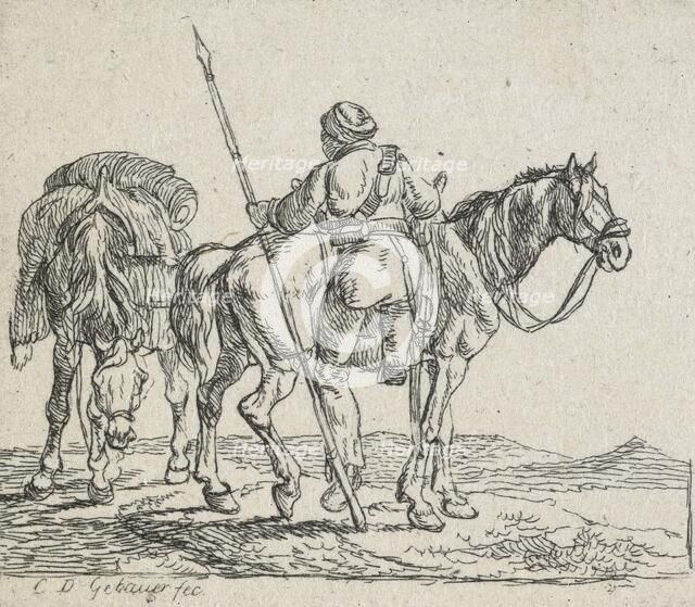 No title - (Lancer mounting horse), 1792-1831. Creator: Christian David Gebauer.