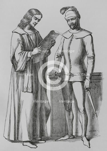 Notary and henchman in the 15th century, Italy, 1878. Creator: Unknown.