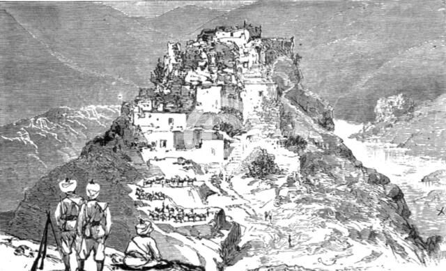 ''Notes in the Black Mountains and Sikkim Campaign's, Northern India; The Village of Kotkai, looking Creator: Unknown.