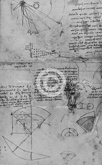 'Notes on Astronomy and Study of a Horse's Head', c1480 (1945). Artist: Leonardo da Vinci.