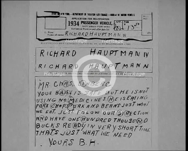 Notes of Ransom Being Compared as Articles of Evidence in the Lindbergh's Kidnapping Case Trial,1930 Creator: British Pathe Ltd.