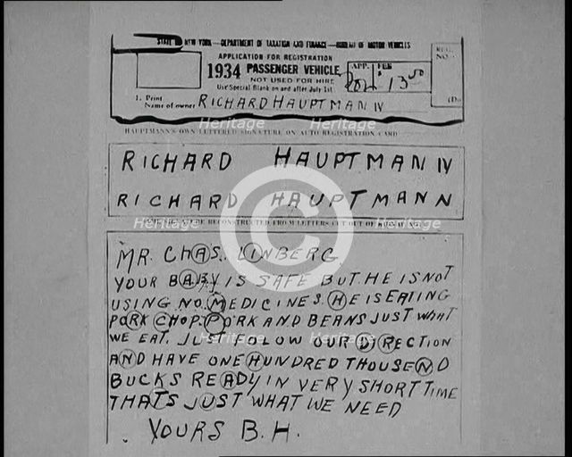 Notes of Ransom Being Compared as Articles of Evidence in the Lindbergh's Kidnapping Case Trial,1930 Creator: British Pathe Ltd.