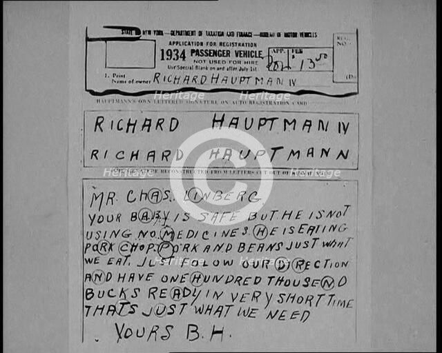 Notes of Ransom Being Compared as Articles of Evidence in the Lindbergh's Kidnapping Case Trial,1930 Creator: British Pathe Ltd.