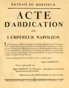 Notice announcing the Emperor Napoleon's abdication, 11 April 1813, (1921). Creator: Unknown