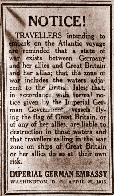 Notice to passengers planning to make transatlantic journeys, 1915.  Creator: Unknown.