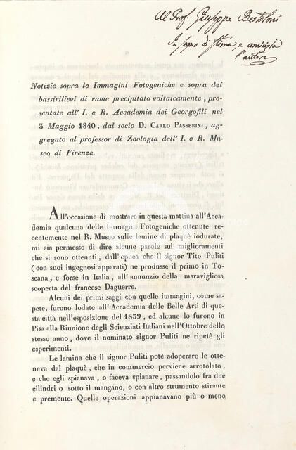[Notizie sopra le Immagini Fotogeniche], 1840. Creator: Unknown.