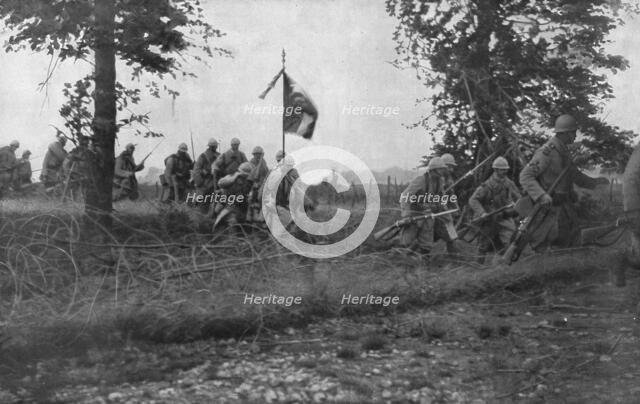 'Notre attaque Generale des 3 et 4 Septembre; Le drapeau du regiment qui a chilly pour objectif fran Creator: Unknown.