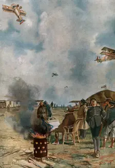 'Notre Aviation de Guerre; Au "centre de perfectionnement"; un renversement un peu..., 1918. Creator: Francois Flameng