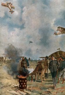 'Notre Aviation de Guerre; Au "centre de perfectionnement"; un renversement un peu..., 1918. Creator: Francois Flameng