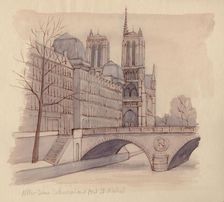 Notre Dame Cathedral and Pont St-Michel 1951. Creator: Shirley Markham