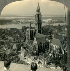 Notre Dame Cathedral and the Harbor of Antwerp from Belgium's First Skyscraper c1930s. Creator: Unknown