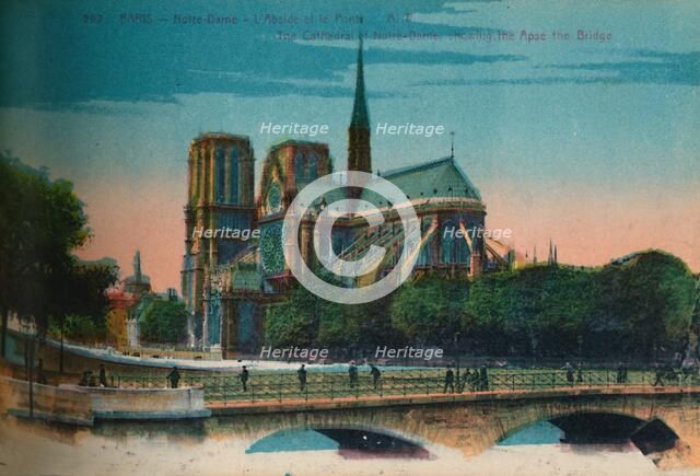Notre-Dame Cathedral showing the Apse and the Pont Notre-Dame, Paris, c1920. Artist: Unknown.