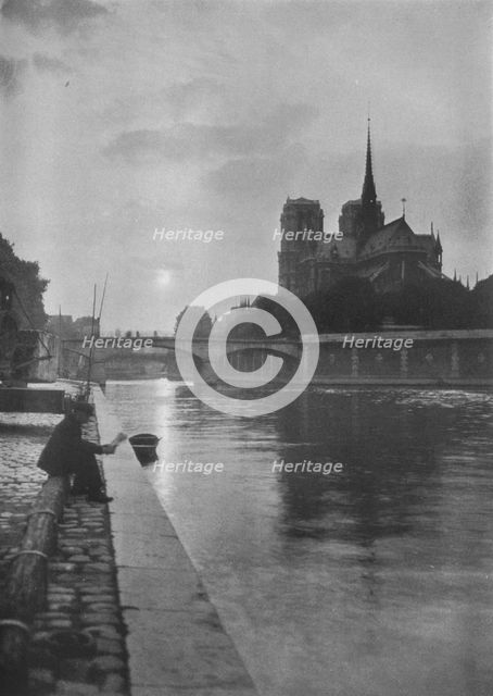 Notre Dame from the river, Paris, 1924. Artist: Unknown.