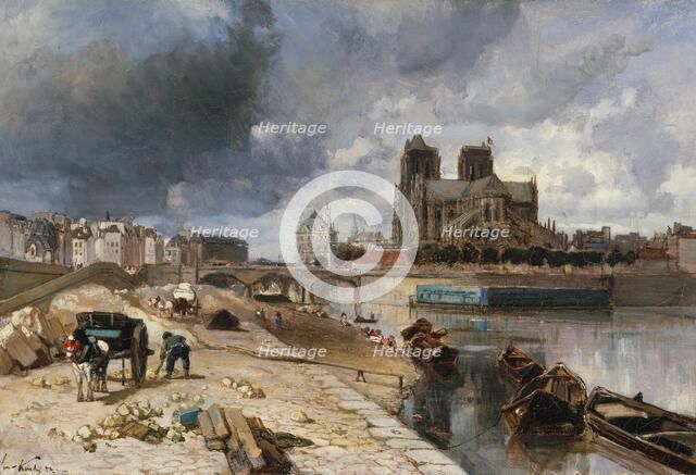 Notre-Dame seen from Quai de la Tournelle, 1852. Creator: Johan Barthold Jongkind.
