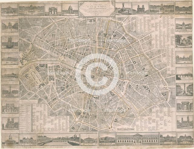 Nouveau plan de Paris (Map of Paris showing illustrations, streets, main monuments, and..., 1817. Creator: Anonymous.