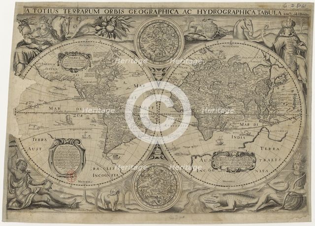 Nova totius terrarum orbis geographica ac hydrographica tabula (Map of the world), 1631. Artist: Hondius, Jodocus (1563-1612)