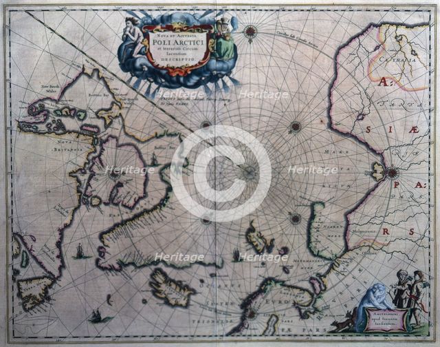 Nova et Accuratta Poli Arctici et Terrarum Circum Descriptio', Map of the Arctic Circle, 18th cent. Creator: Jansonium, Ioannem (18th century).