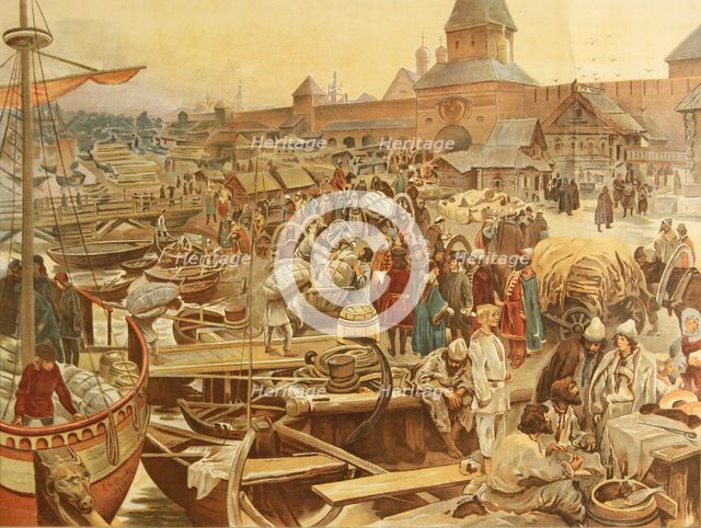 Novgorod Harbor, 1907. Artist: Lebedev, Klavdi Vasilyevich (1852-1916)