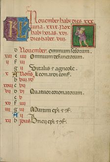 November Calendar Page; Gathering Wood; Book of Hours, about 1460. Creator: Unknown
