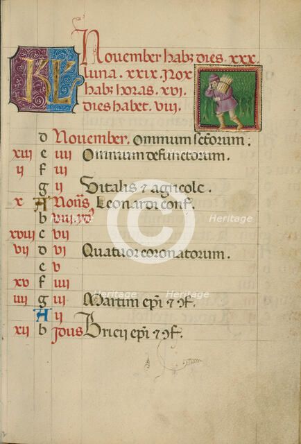 November Calendar Page; Gathering Wood; Book of Hours, about 1460. Creator: Unknown.