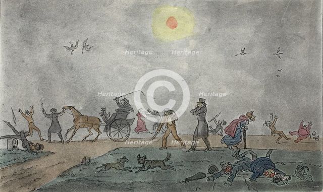 November - (Old Style) - "Hover thro' the fog & filthy air", pub. 1835. Creator: George Cruikshank (1792-1878).