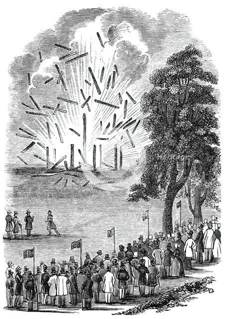 Novel experiments in warfare - hut destroyed by a shell, 1844. Creator: Unknown.