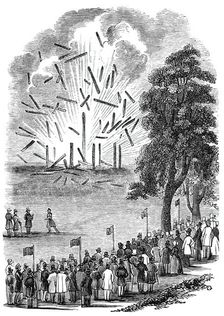 Novel experiments in warfare - hut destroyed by a shell, 1844. Creator: Unknown