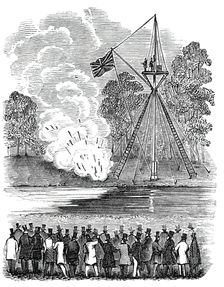 Novel experiments in warfare - shower of hand-rockets, 1844. Creator: Unknown