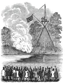 Novel experiments in warfare - shower of hand-rockets, 1844. Creator: Unknown