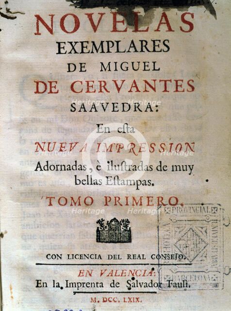 Novelas Ejemplares' (Exemplary Novels) by Miguel de Cervantes, Volume I, cover, Printing Salvador…