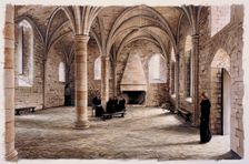 Novices room, Battle Abbey, East Sussex, in the 12th century (c1980-c2008). Artist: Peter Urmston