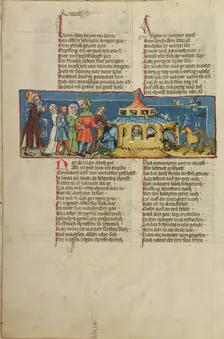 Noah's Family and the Animals Boarding the Ark; Weltchronik, about 1400-1410. Creator: Unknown
