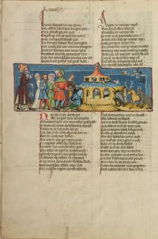 Noah's Family and the Animals Boarding the Ark; Weltchronik, about 1400-1410. Creator: Unknown