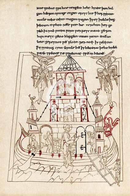 Noah's Ark in the form of a Viking ship with dragon prow, 10th century. Artist: Unknown