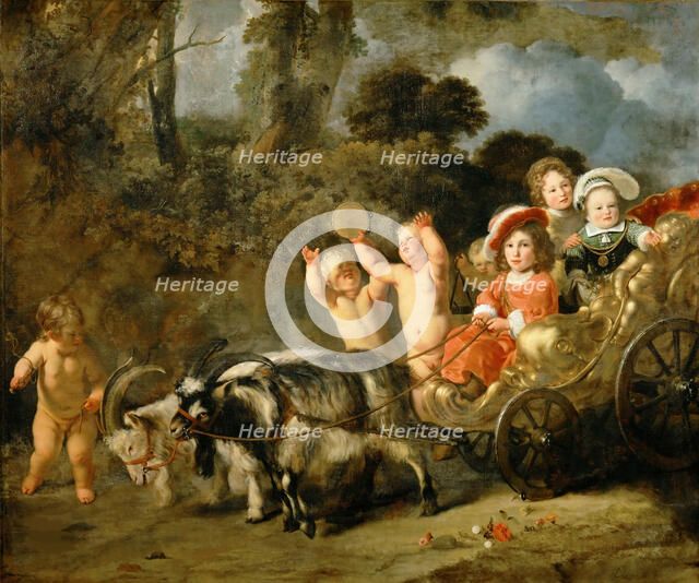 Noble Children In A Carriage Drawn By Goats, 1654. Creator: Bol, Ferdinand (1616-1680).