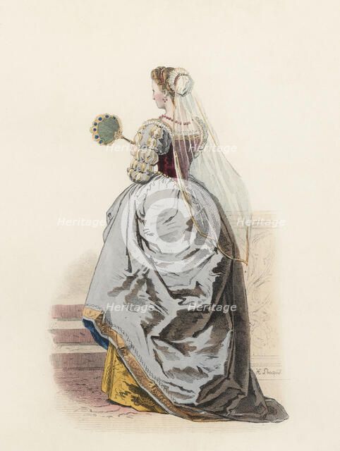 Noble Lady of Venice, in the modern age, color engraving 1870.