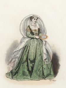 Noble Lady of Venice, in the modern age, color engraving 1870