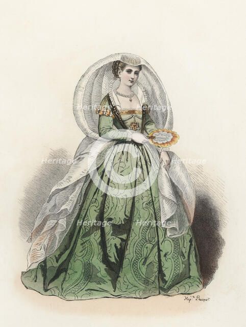 Noble Lady of Venice, in the modern age, color engraving 1870.