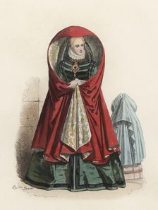 Noble lady of Antwerp, in the modern age, color engraving 1870